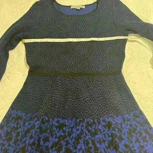 DANNY and NICOLE Women’s Dress Knit Stretch Black Blue Flowers‎ Dot A Line - MP - Picture 3 of 6